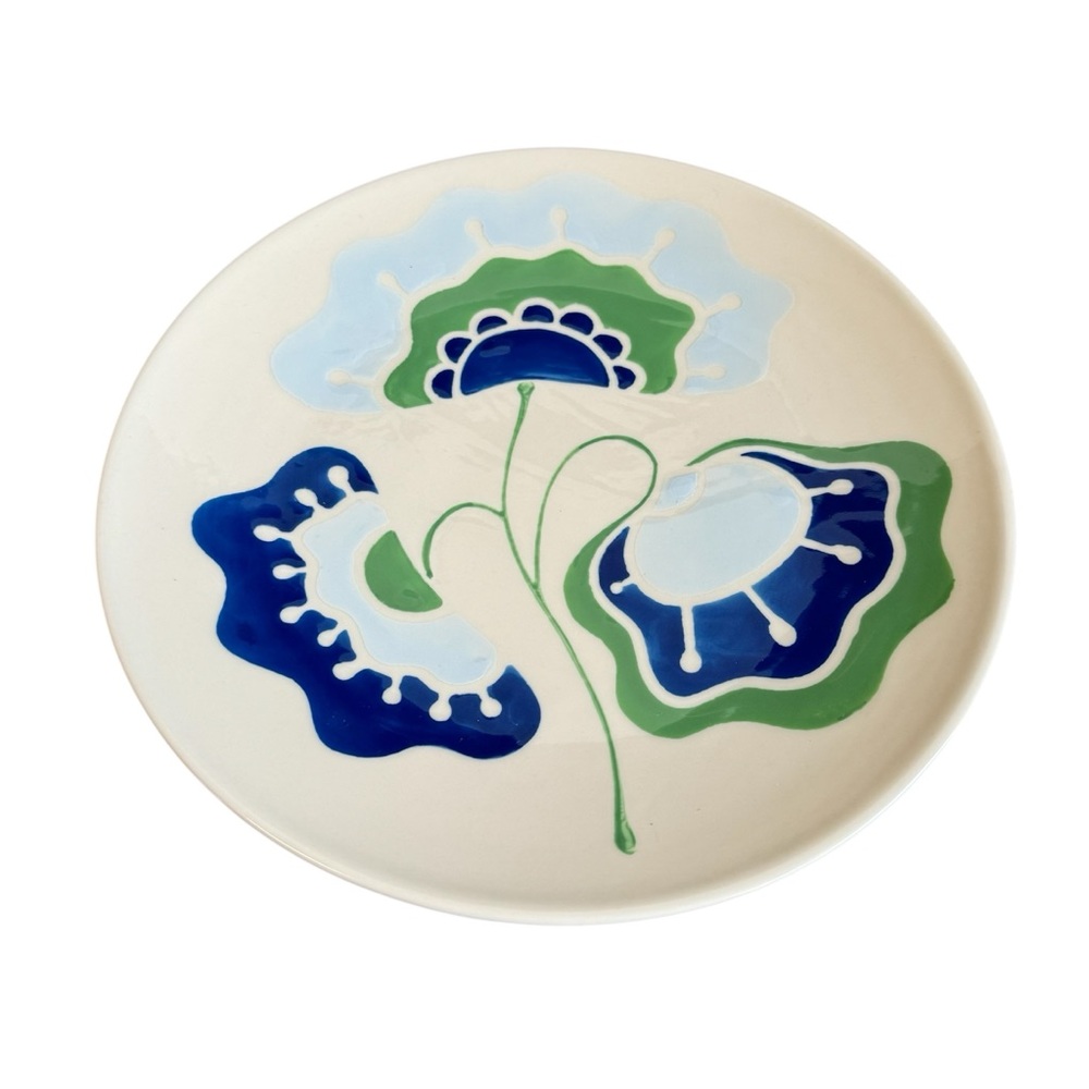 Anthropologie Melanie Mcevoy Dinner Plate Floral Blue Green Artist Collaboration